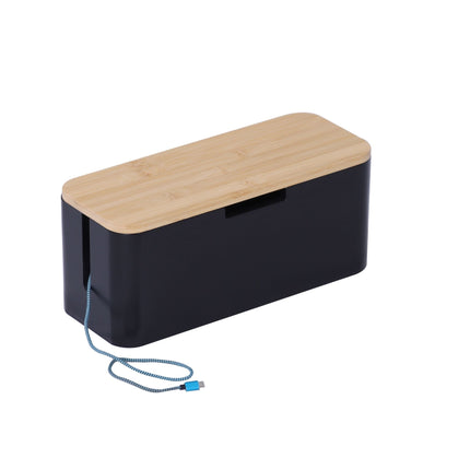 Boîte à câbles en bambou avec couvercle magnétique, compatible avec multiprise à 6 prises
