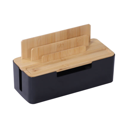 Boîte de rangement de câbles en bambou avec supports pour téléphone et tablette