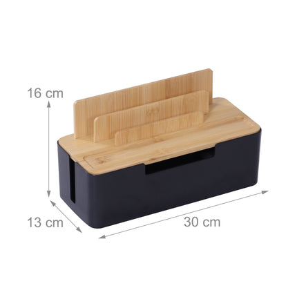 Boîte de rangement de câbles en bambou avec supports pour téléphone et tablette