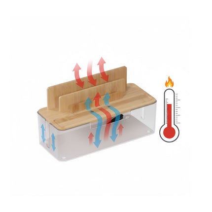 Boîte de rangement de câbles en bambou avec supports pour téléphone et tablette
