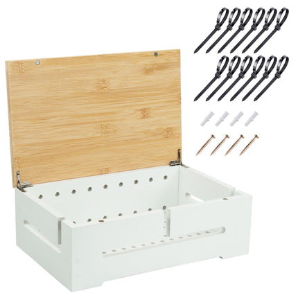 Boîte de rangement pour câbles en bambou avec couvercle - Dissimulez les multiprises