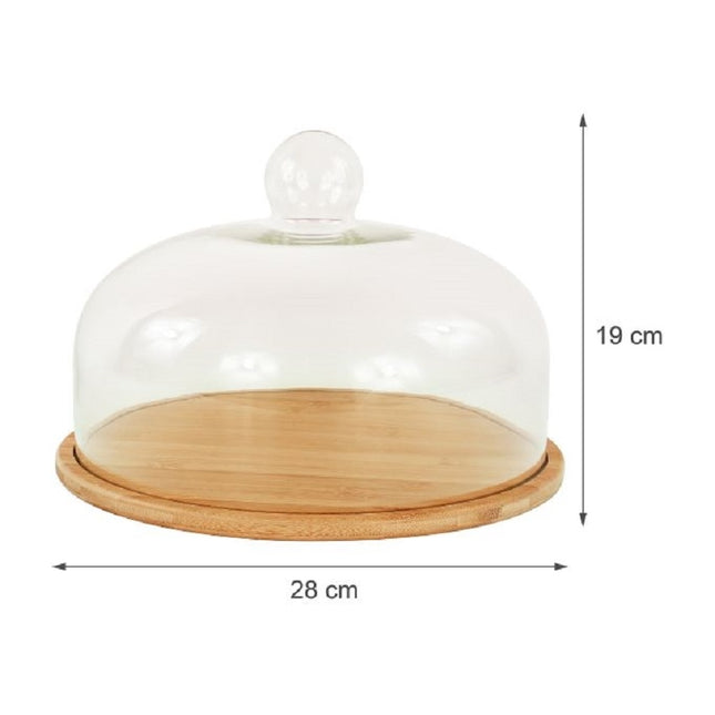 Présentoir à gâteaux en bambou avec couvercle en verre - Conserve la fraîcheur des pâtisseries