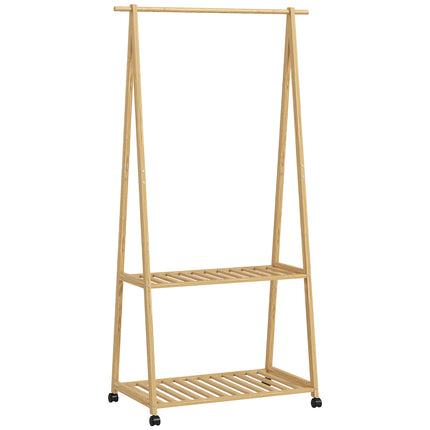 Portant à vêtements en bambou avec roulettes, hauteur de suspension 112 cm
