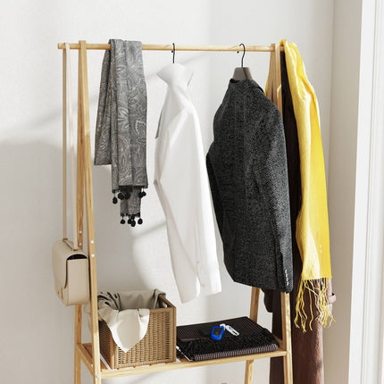 Portant à vêtements en bambou avec roulettes, hauteur de suspension 112 cm