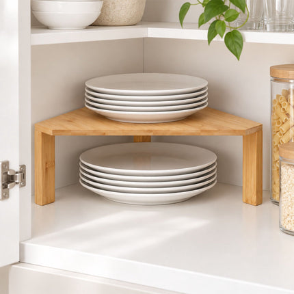 Bamboo Corner Countertop Shelf for Kitchen and Bathroom, 15 x 30 x 30 cm