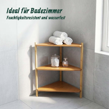 Bamboo Corner Shelf with 3 Triangular Shelves, Natural, 60 x 46 x 25 cm