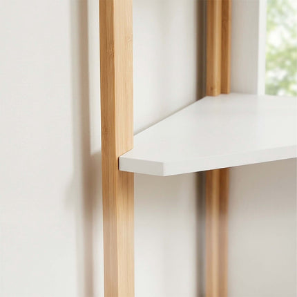 Bamboo Corner Shelf with 4 Triangular Shelves, White, 80 x 46 x 25 cm