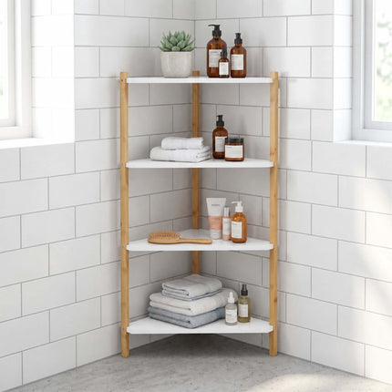 Bamboo Corner Shelf with 4 Triangular Shelves, White, 80 x 46 x 25 cm