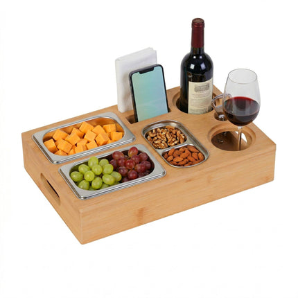 Bar à goûter Bamboo Couch - 3 bols en acier inoxydable, porte-gobelets
