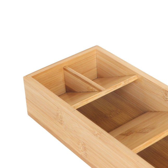 Plateau à couverts en bambou, 5 compartiments, design compact