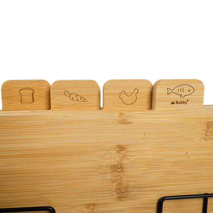 Ensemble de planches à découper en bambou avec support - 4 pièces