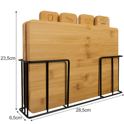 Ensemble de planches à découper en bambou avec support - 4 pièces