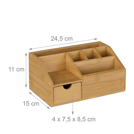 Organiseur de bureau en bambou avec tiroir, 6 compartiments