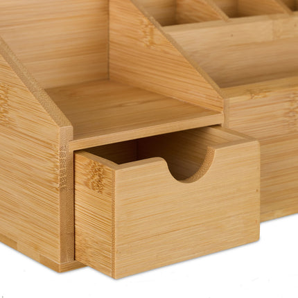 Organiseur de bureau en bambou avec tiroir, 6 compartiments
