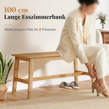 Banc de salle à manger en bambou avec assise en rotin, 100 cm, naturel