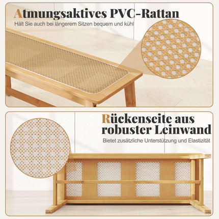 Banc de salle à manger en bambou avec assise en rotin, 100 cm, naturel