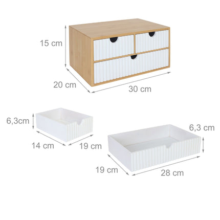 Organiseur de tiroir en bambou, 3 tiroirs, multi-usage