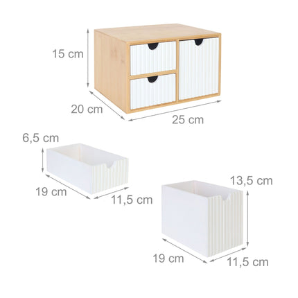 Bambus-Schubladenbox-Organizer, 3 gerippte Schubladen