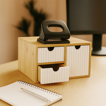 Bambus-Schubladenbox-Organizer, 3 gerippte Schubladen