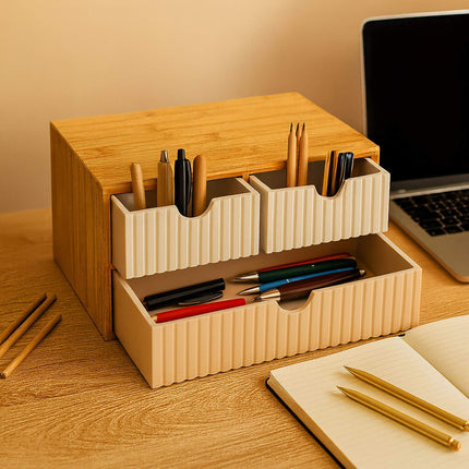 Boîte à tiroirs en bambou à 3 compartiments pour l'organisation de la maison