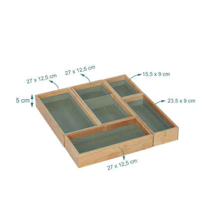 Ensemble de rangements de tiroir en bambou, 5 pièces - Cuisine et bureau