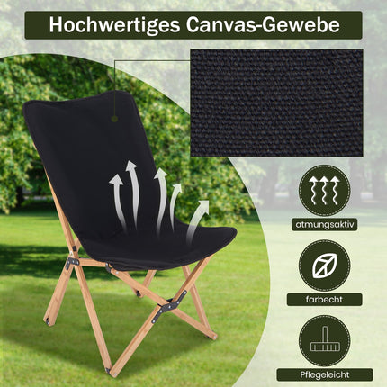 Chaises pliantes en bambou, lot de 2, en toile, capacité de 150 kg