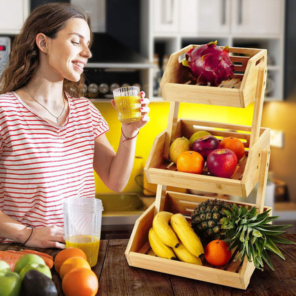 Présentoir à fruits en bambou - Rangement à plusieurs niveaux pour la cuisine et le garde-manger