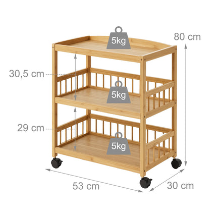 Chariot de cuisine en bambou, chariot à roulettes étroit à 3 étagères