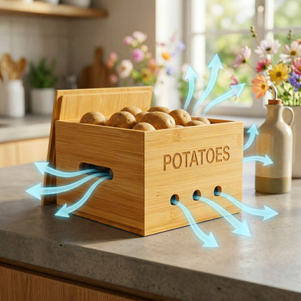 Ensemble de boîtes de rangement de cuisine en bambou – Pommes de terre, oignons, ail