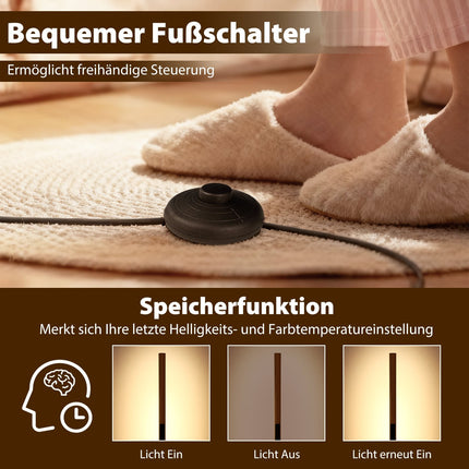 Lampadaire LED en bambou, intensité réglable par interrupteur au pied, 122 cm