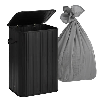 Panier à linge en bambou, panier à linge à 2 compartiments avec couvercle