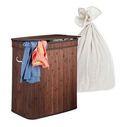 Panier à linge en bambou, 3 compartiments, pliable