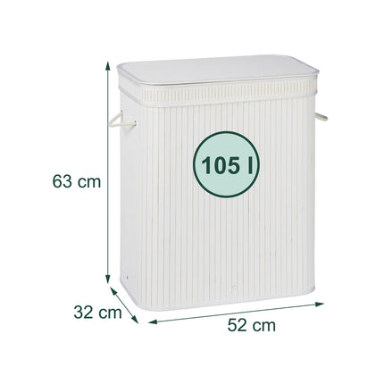 Panier à linge en bambou, 3 compartiments, pliable