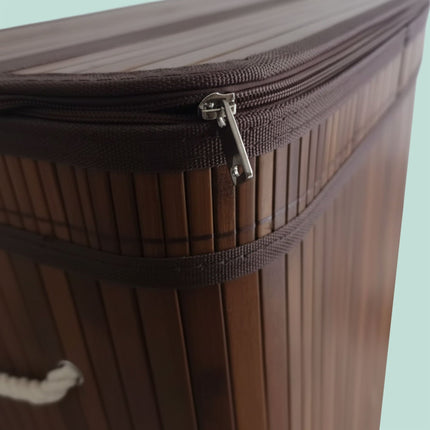 Panier à linge en bambou, 3 compartiments, pliable