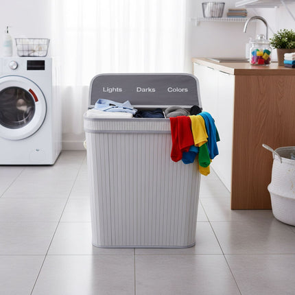 Panier à linge en bambou, 3 compartiments, pliable