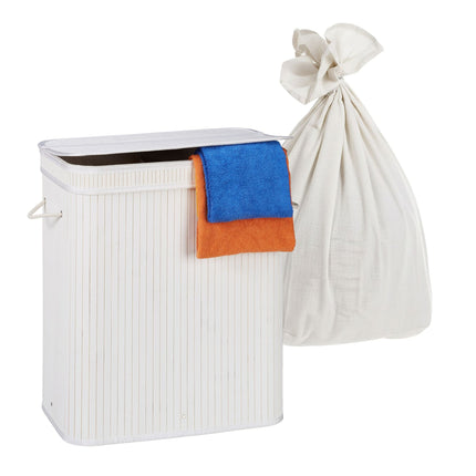 Panier à linge en bambou, 3 compartiments, pliable
