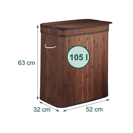 Panier à linge en bambou, 3 compartiments, pliable