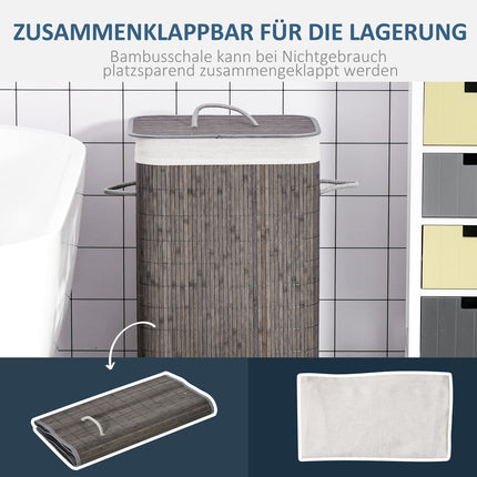 Schlanker 83L Wäschekorb aus Bambus mit Deckel und herausnehmbarem Beutel