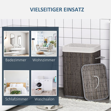 Schlanker 83L Wäschekorb aus Bambus mit Deckel und herausnehmbarem Beutel