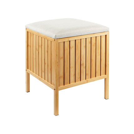 Panier à linge et siège en bambou avec couvercle rembourré