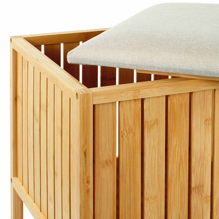 Panier à linge et siège en bambou avec couvercle rembourré