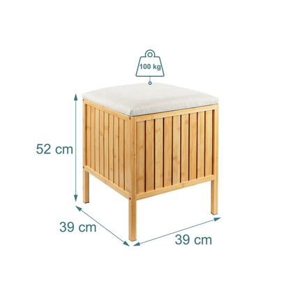 Panier à linge et siège en bambou avec couvercle rembourré