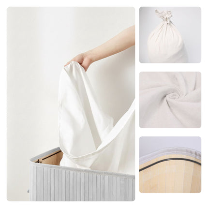 Panier à linge en bambou avec couvercle - doublure amovible, pliable