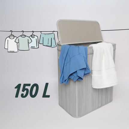 Panier à linge en bambou avec couvercle - doublure amovible, pliable