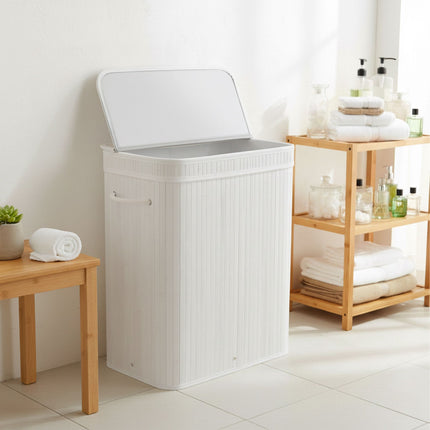 Panier à linge en bambou avec couvercle et sac lavable amovible