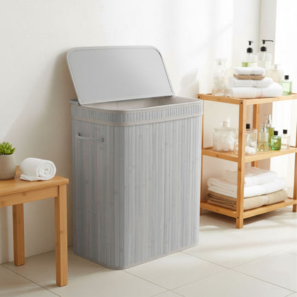 Panier à linge en bambou avec couvercle et doublure amovible et lavable