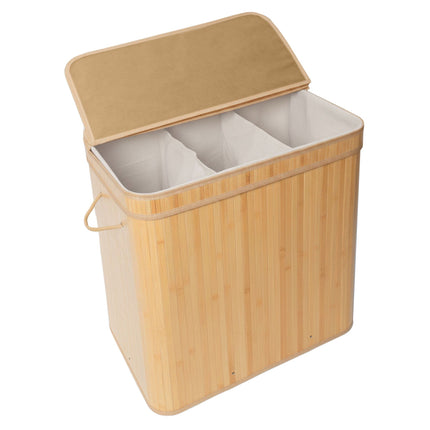 Panier à linge en bambou avec couvercle et doublure amovible
