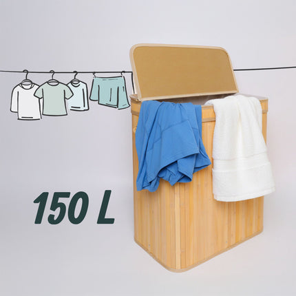 Panier à linge en bambou avec couvercle et doublure amovible