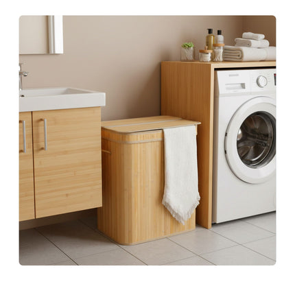 Panier à linge en bambou avec couvercle et doublure amovible