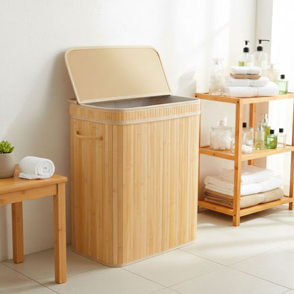 Panier à linge en bambou avec couvercle et doublure amovible